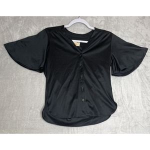 Vintage Women's Candi Top Of California Blouse Size M? No Size Tag Black Button